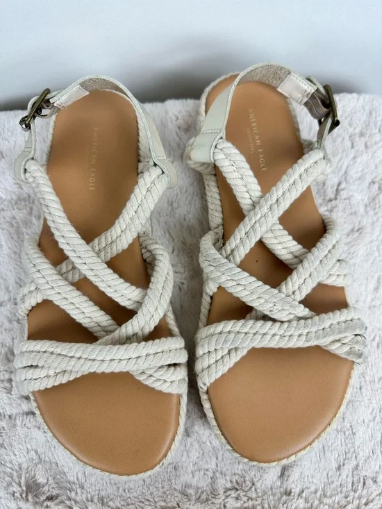 American Eagle Rope Espadrille Sandel Flat Boho Coastal Summer Slingback Sz 8 - Picture 2 of 13